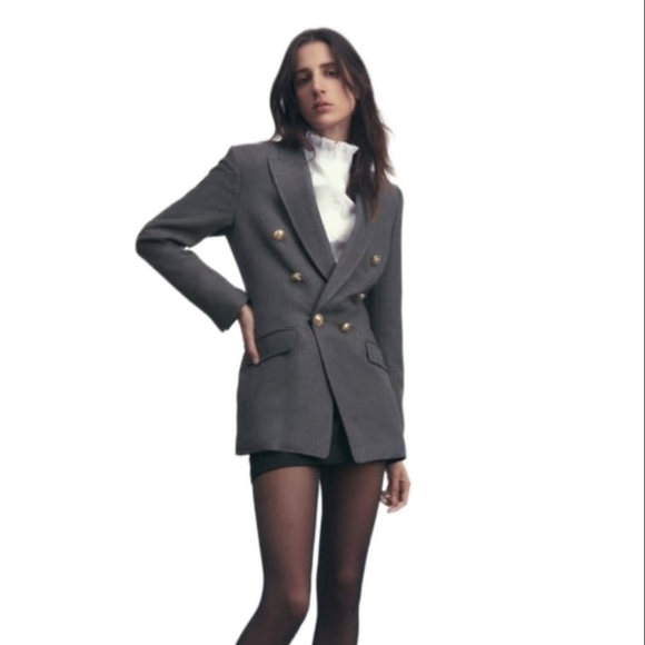 ZARA DOUBLE-BREASTED BUTTONED BLAZER GREY6136/043 SIZE L